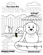 Image of a coloring page with a dog in a pool floaty on it