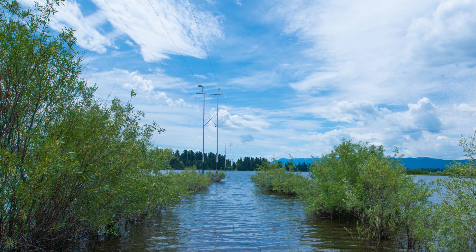 Image of transmission lines across a lake