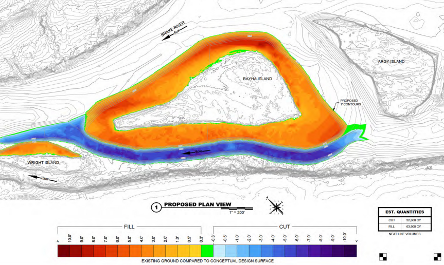 Topographical Image of Bayha island showing additional floodplain to be added
